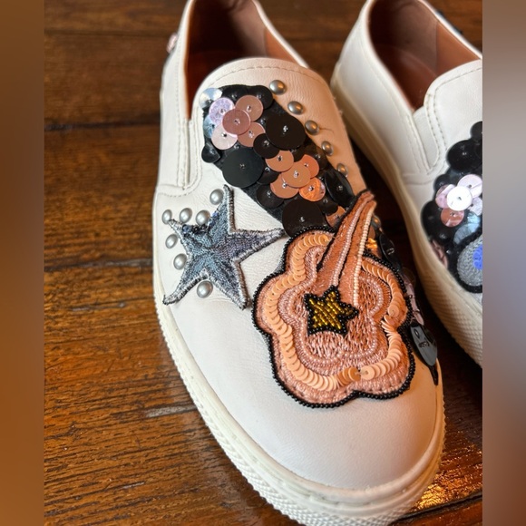 COACH Slip On Sequins and Star Patches Leather Beige Sneakers C115 Size 7.5 - Picture 10 of 10